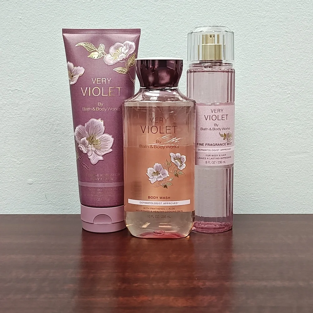 Bath & Body Works VERY VIOLET 3 Piece Body Care Bundle Set